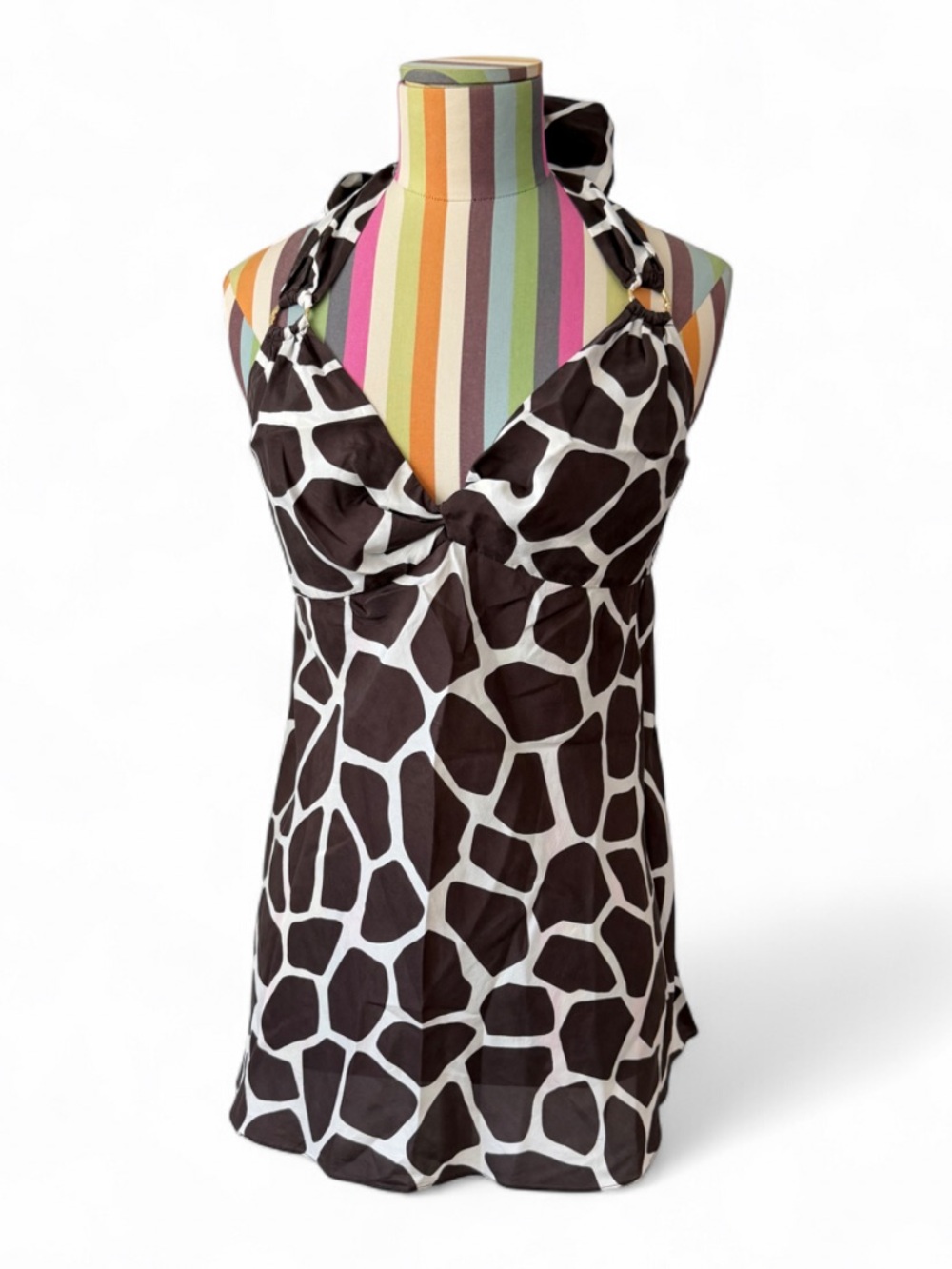 Banana Republic 100% Silk Animal Print Halter Top Babydoll Giraffe Print